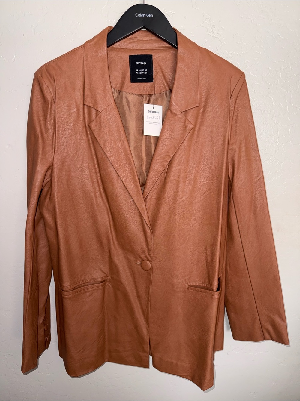 COTTON ON Faux Leather Brown Tan Blazer Jacket